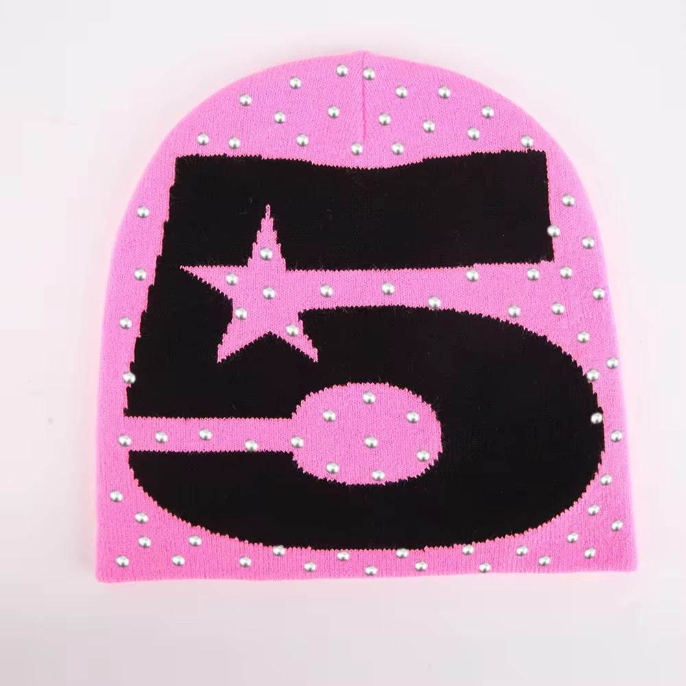 Embroidered Rhinestone Knitted Beanie