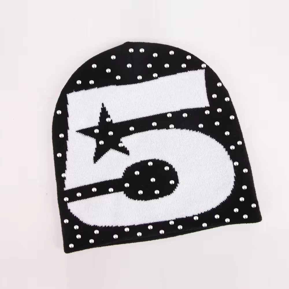 Embroidered Rhinestone Knitted Beanie