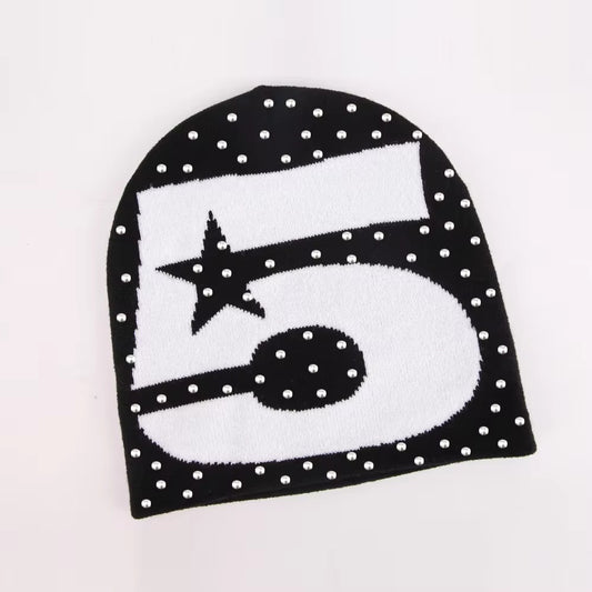 Embroidered Rhinestone Knitted Beanie