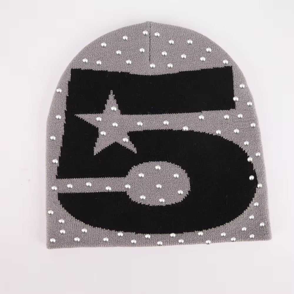 Embroidered Rhinestone Knitted Beanie
