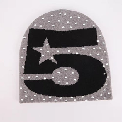 Embroidered Rhinestone Knitted Beanie