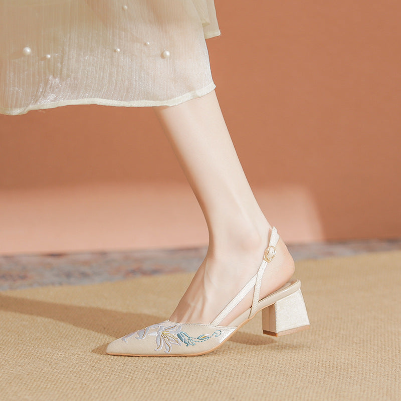 Embroidered Satin High Heel Sandals