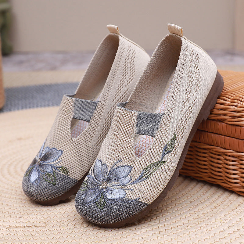 Embroidered Shallow Breathable Casual Mom Shoes