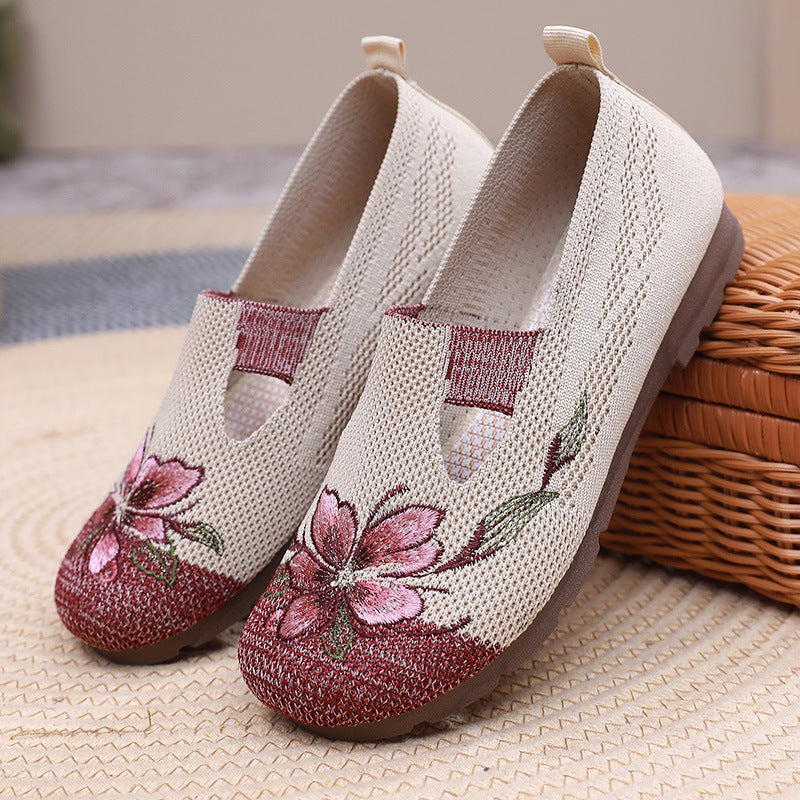 Embroidered Shallow Breathable Casual Mom Shoes