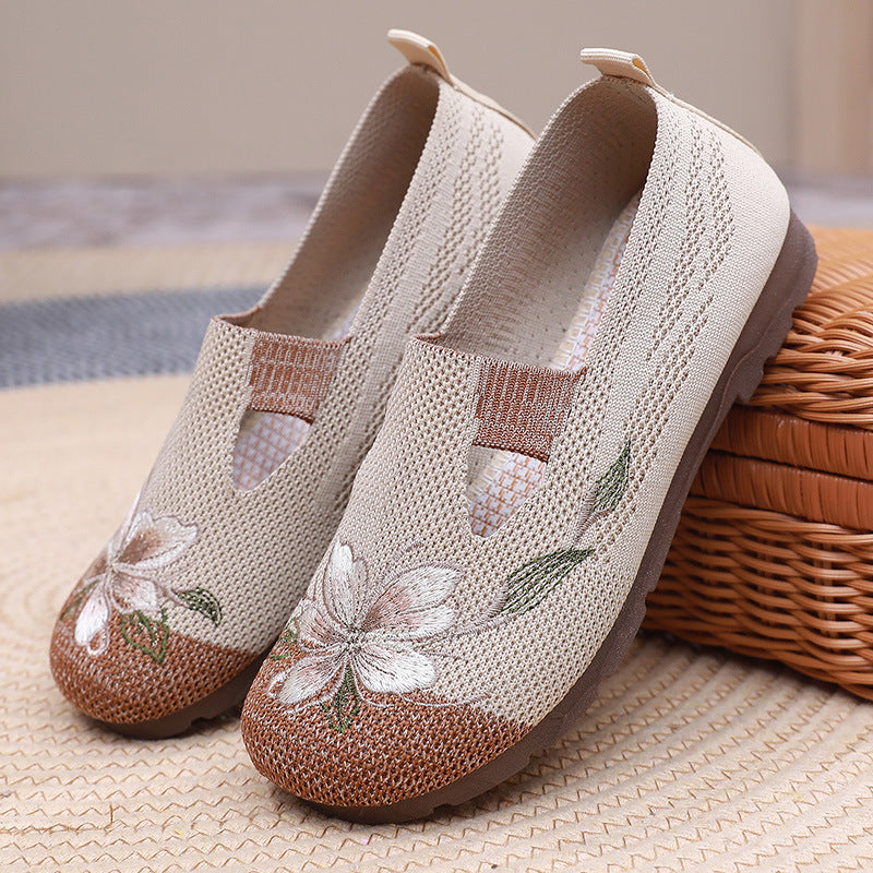 Embroidered Shallow Breathable Casual Mom Shoes