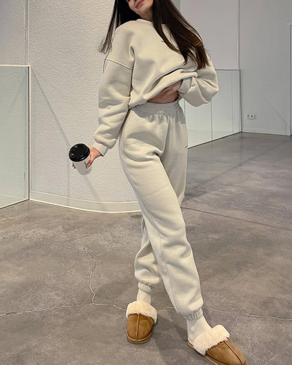 Embroidered Slim-Fit Sweatshirt Two-Piece Set
