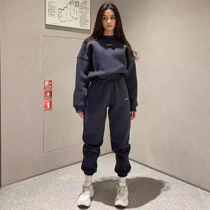 Embroidered Slim-Fit Sweatshirt Two-Piece Set