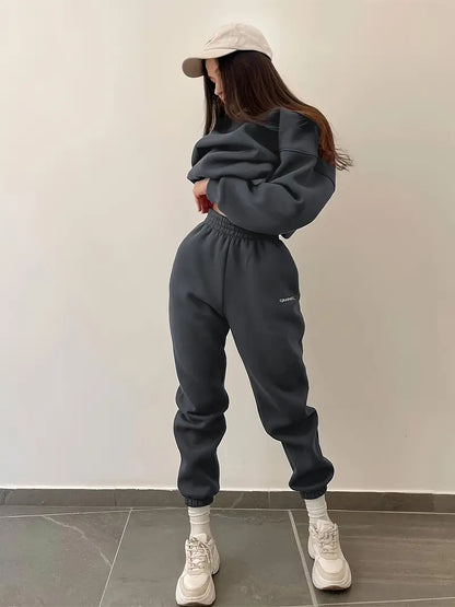 Embroidered Slim-Fit Sweatshirt Two-Piece Set