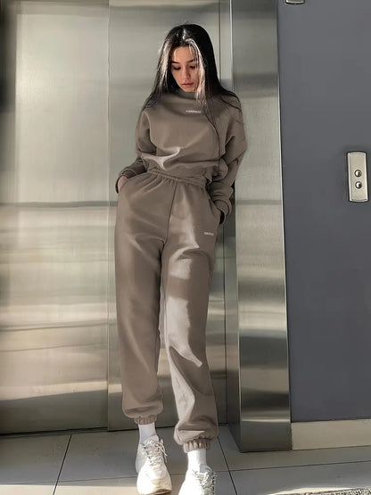 Embroidered Slim-Fit Sweatshirt Two-Piece Set
