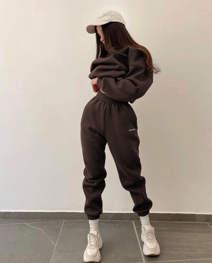 Embroidered Slim-Fit Sweatshirt Two-Piece Set