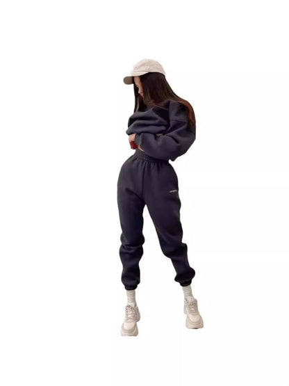Embroidered Slim-Fit Sweatshirt Two-Piece Set