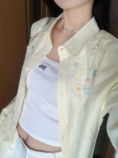 Yellow Striped Embroidered Shirt C122