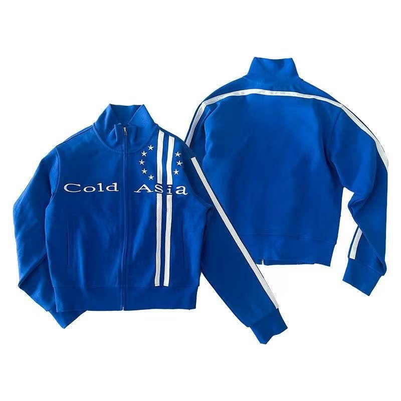 Embroidered striped stand-up collar jacket