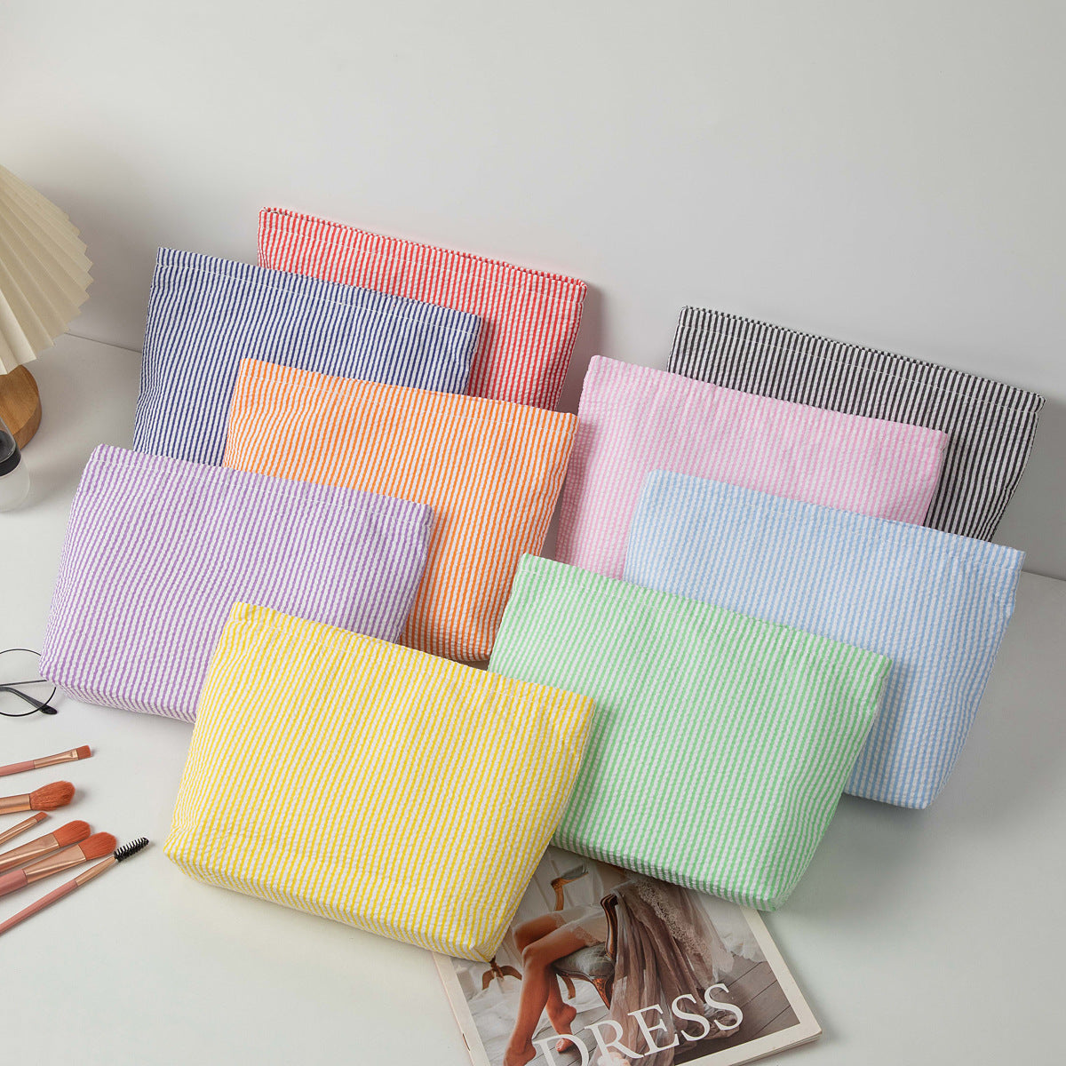 Embroidered Striped Toiletry Bag