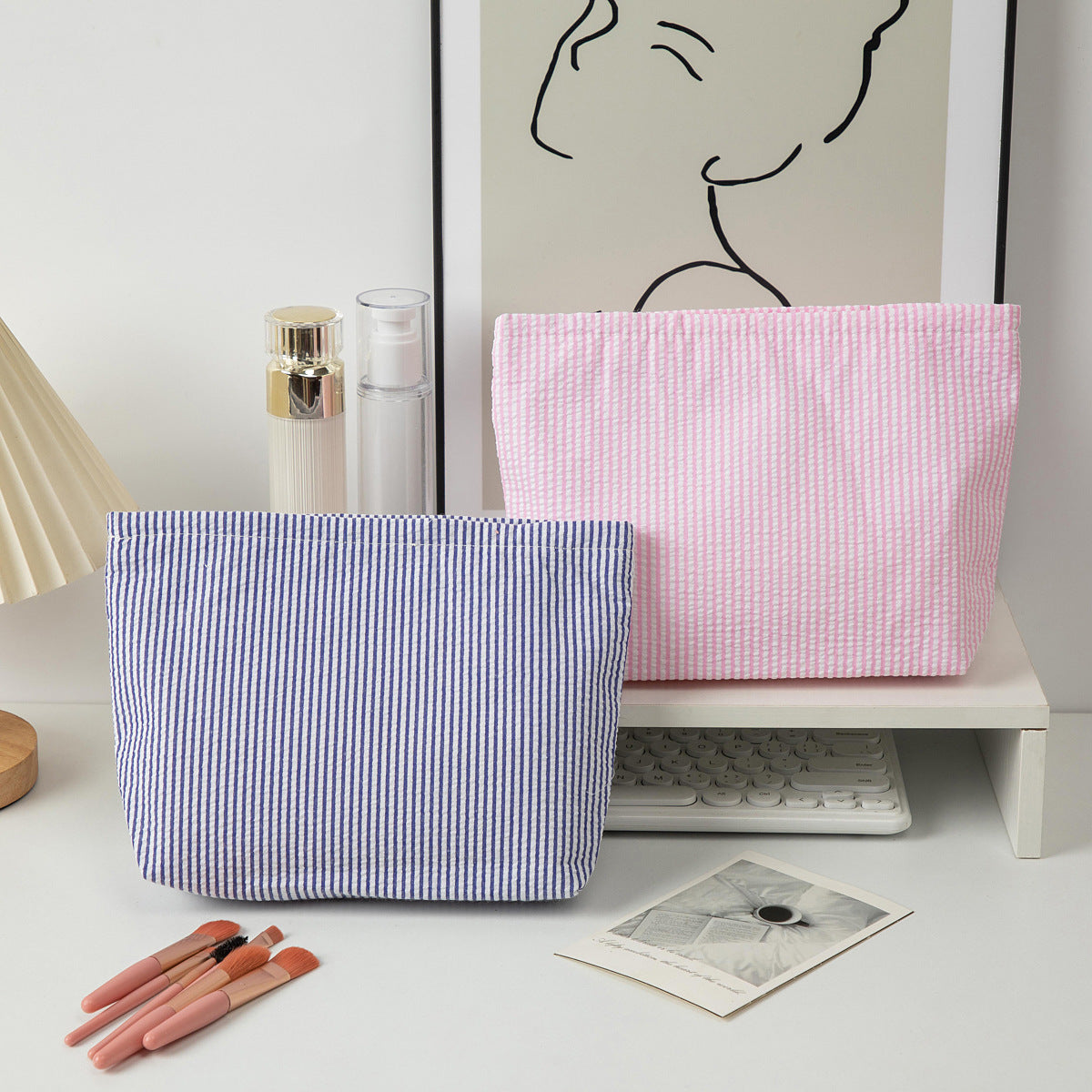 Embroidered Striped Toiletry Bag