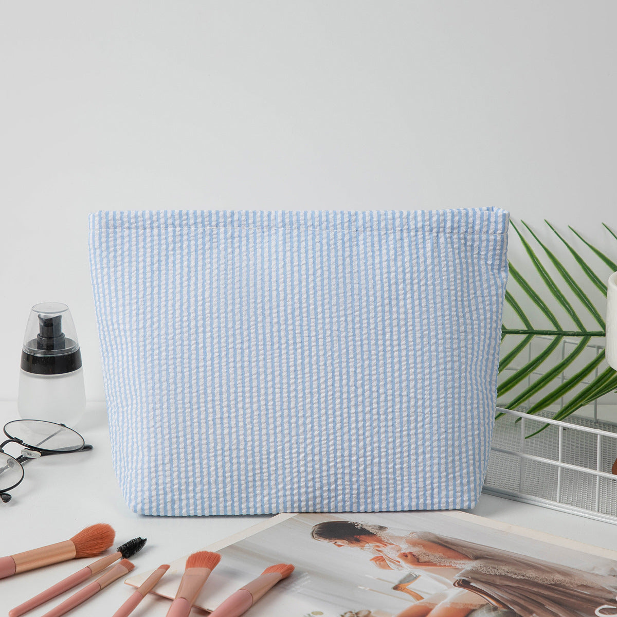 Embroidered Striped Toiletry Bag