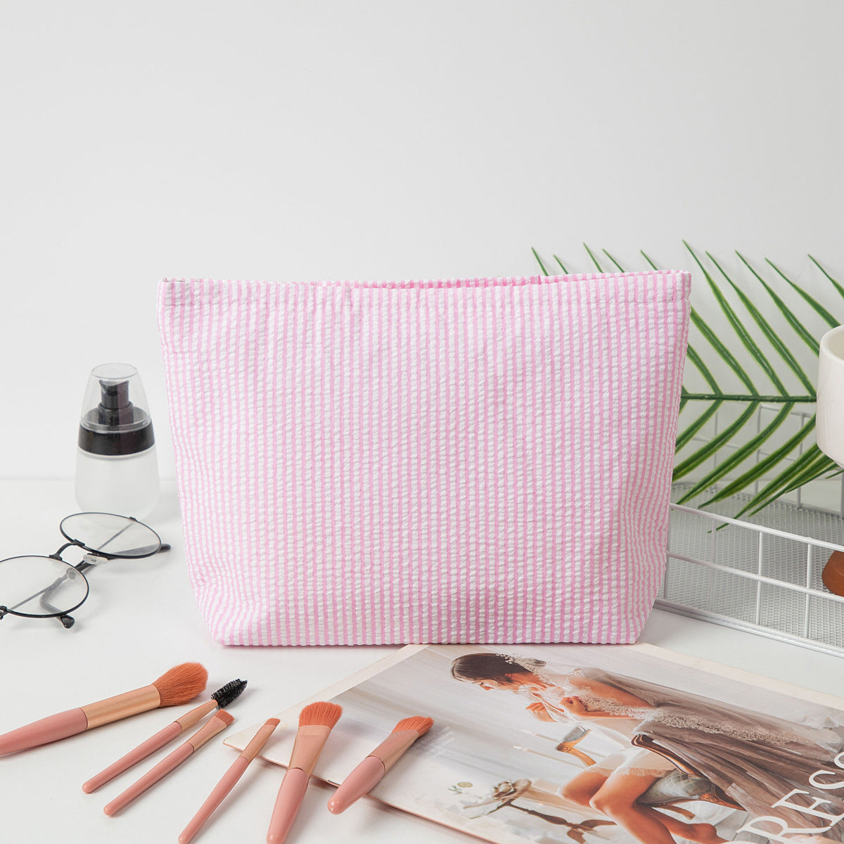 Embroidered Striped Toiletry Bag