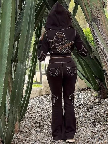Embroidered Sweatshirt Sports Suit