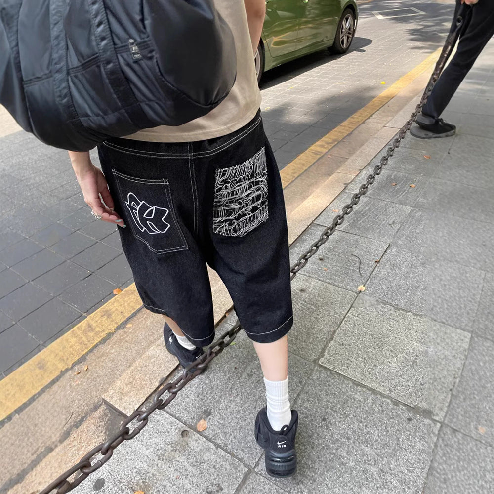 Embroidered vintage denim pants