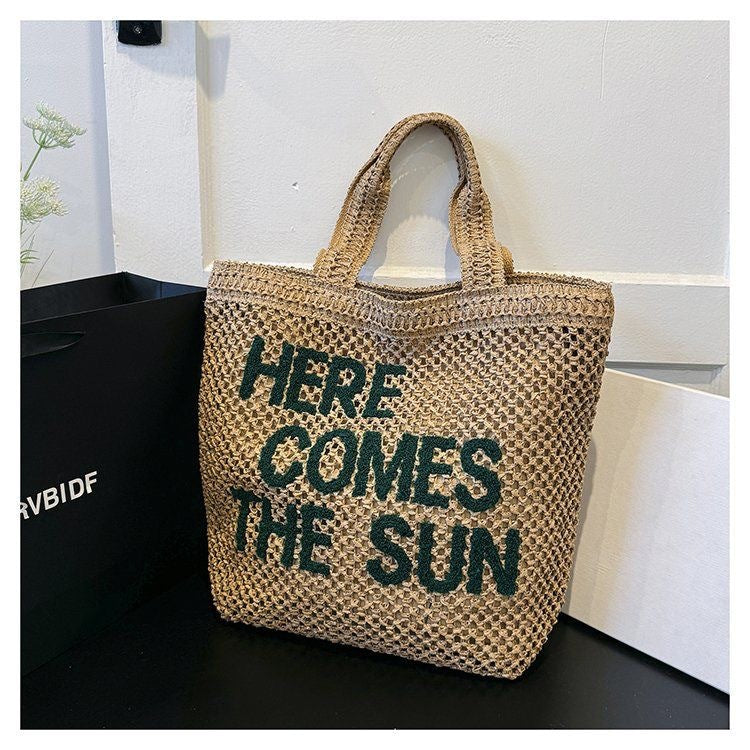 Embroidered Woven Shoulder Bag