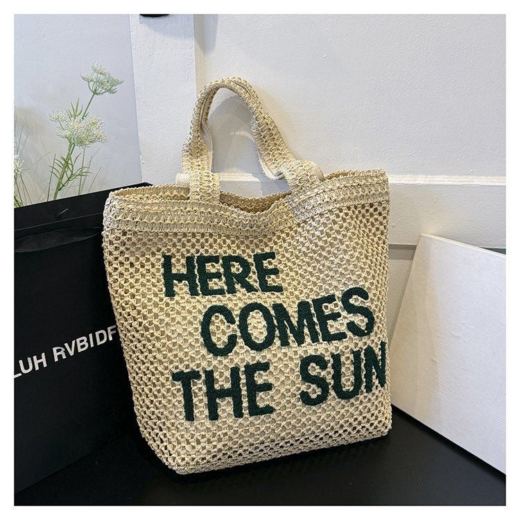 Embroidered Woven Shoulder Bag