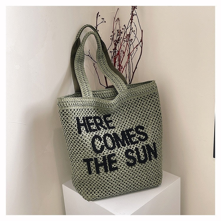 Embroidered Woven Shoulder Bag