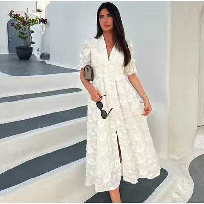 Embroidered Wrap-style Women Dress