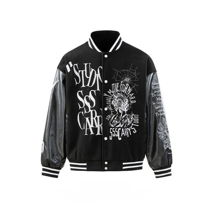 Embroidery Baseball Jacket with PU Leather Sleeves