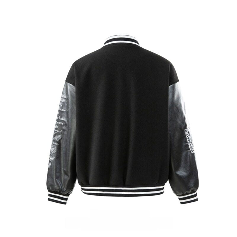 Embroidery Baseball Jacket with PU Leather Sleeves