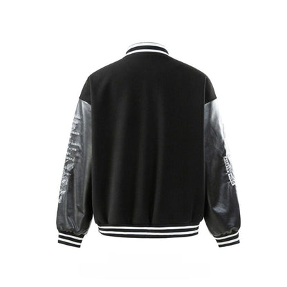 Embroidery Baseball Jacket with PU Leather Sleeves