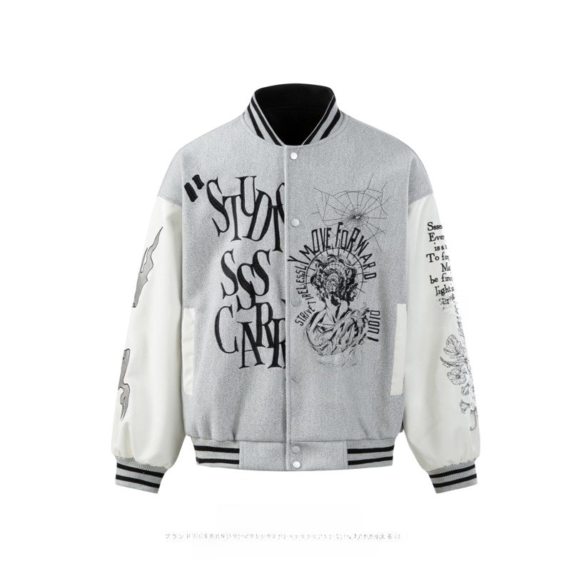 Embroidery Baseball Jacket with PU Leather Sleeves