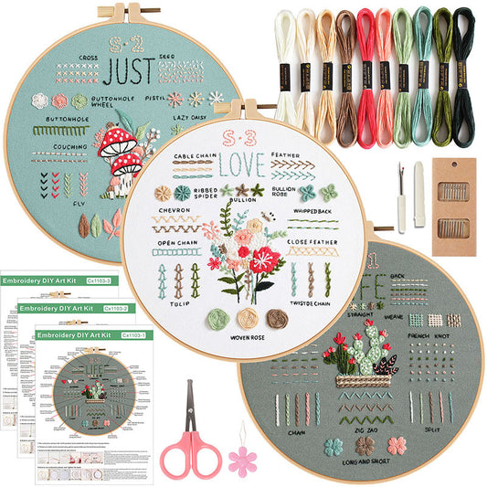 Embroidery DIY Stitch Practice Kit with Hoop and Accessories