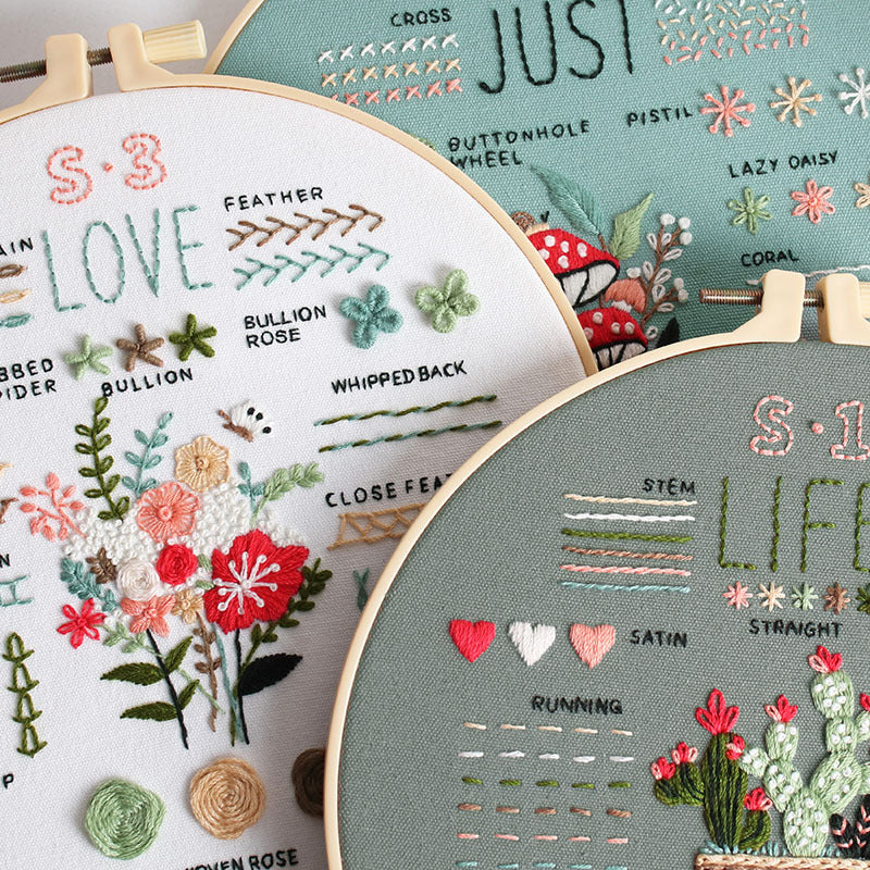 Embroidery DIY Stitch Practice Kit with Hoop and Accessories