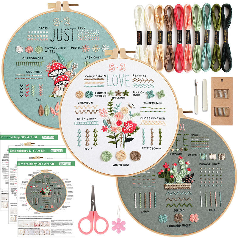 Embroidery DIY Stitch Practice Kit with Hoop and Accessories
