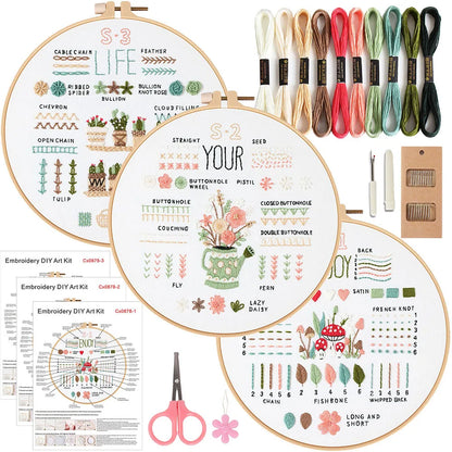 Embroidery DIY Stitch Practice Kit with Hoop and Accessories