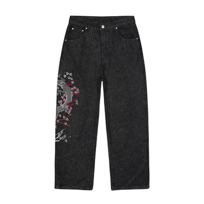 Embroidery Dragon Denim Pants