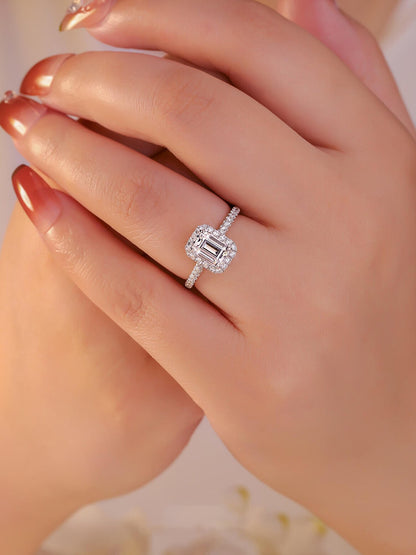 Emerald Cut Moissanite Silver Wedding Ring