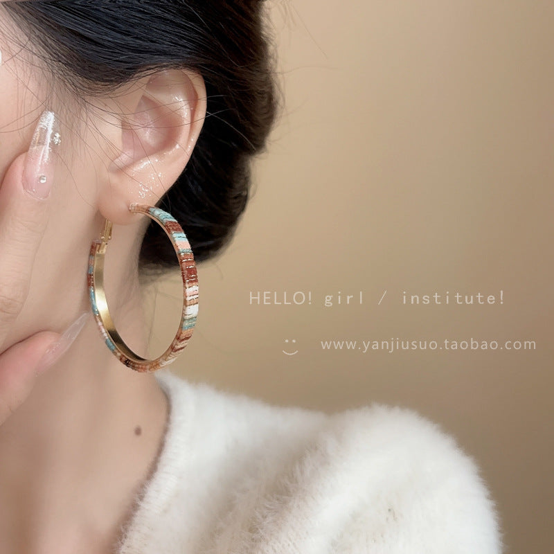 Enamel Leather Hoop Earrings