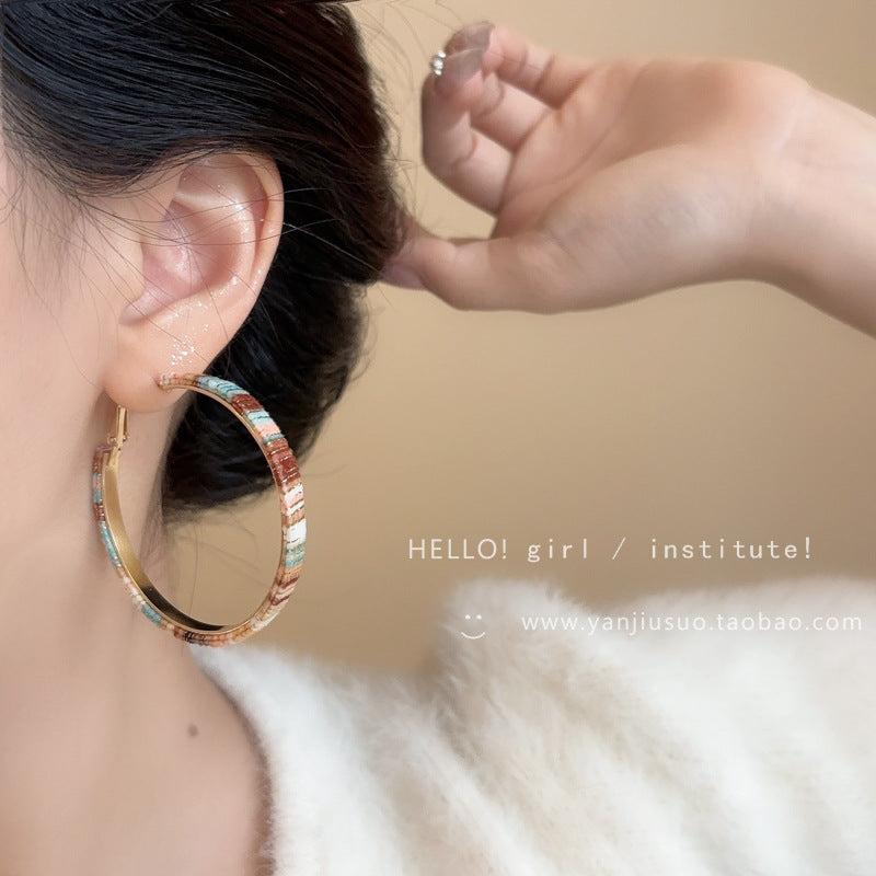 Enamel Leather Hoop Earrings