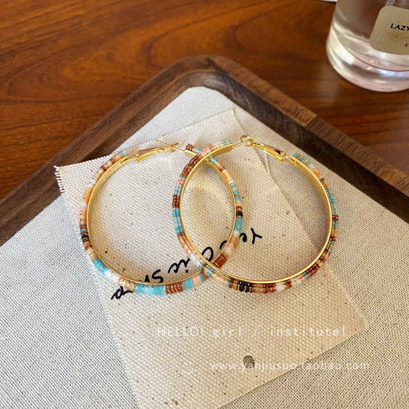 Enamel Leather Hoop Earrings