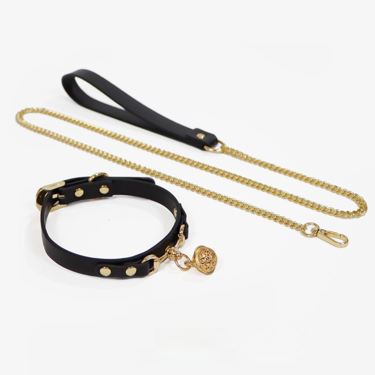 Engraved Bell Leather Choker Collar