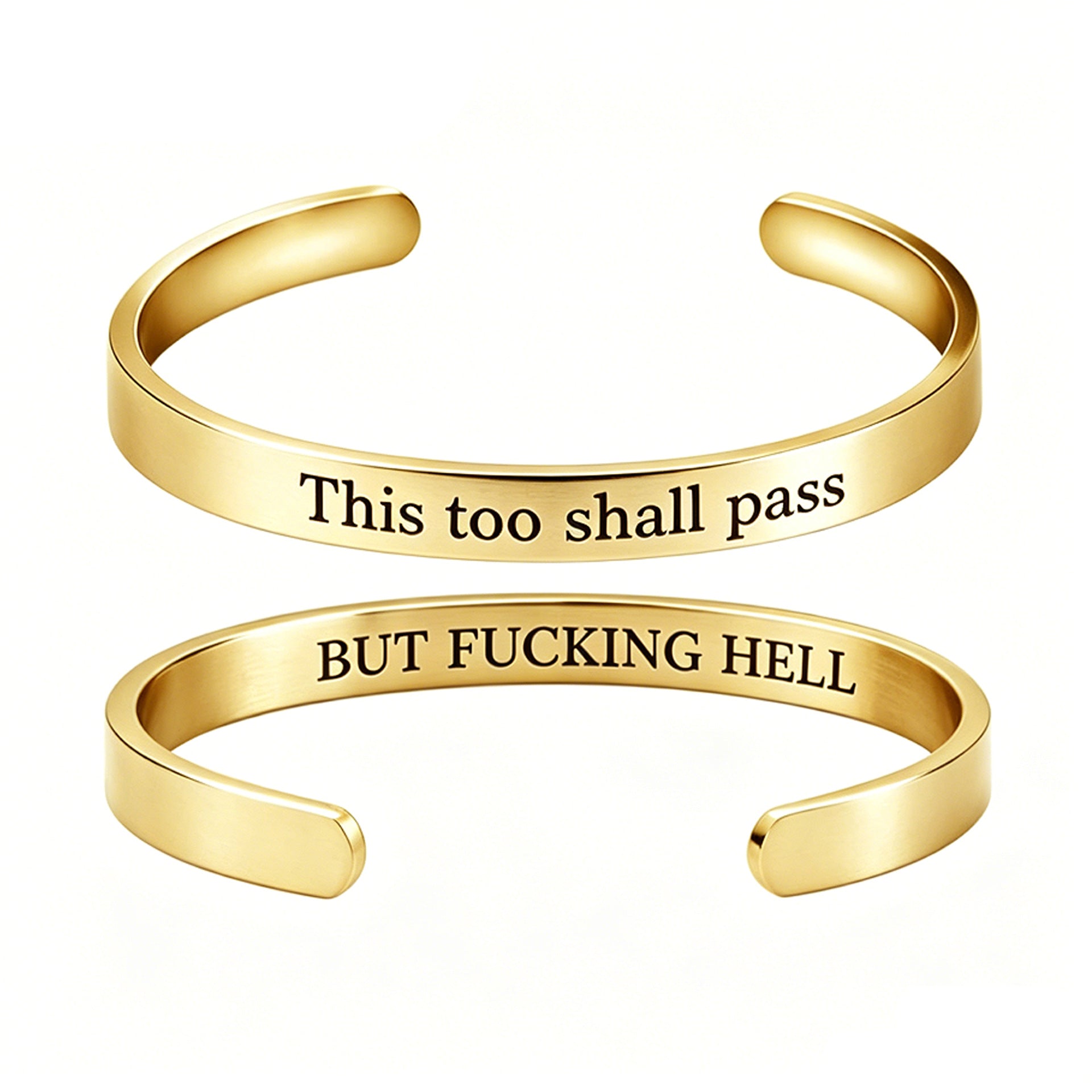 Engraved C-Shape Stainless Steel Bracelet