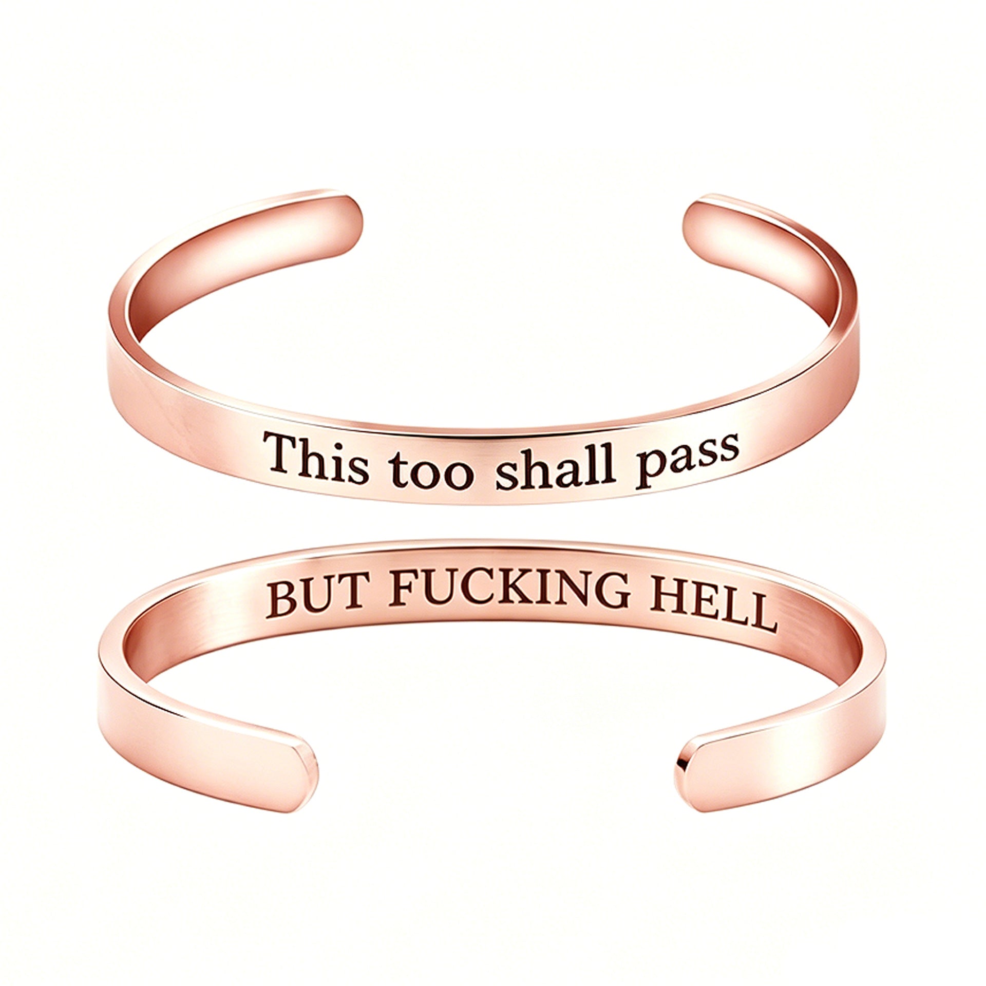 Engraved C-Shape Stainless Steel Bracelet