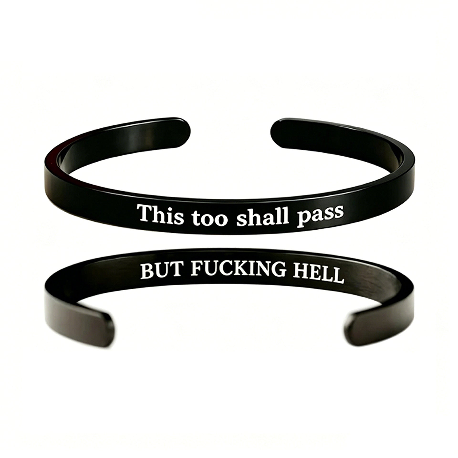 Engraved C-Shape Stainless Steel Bracelet