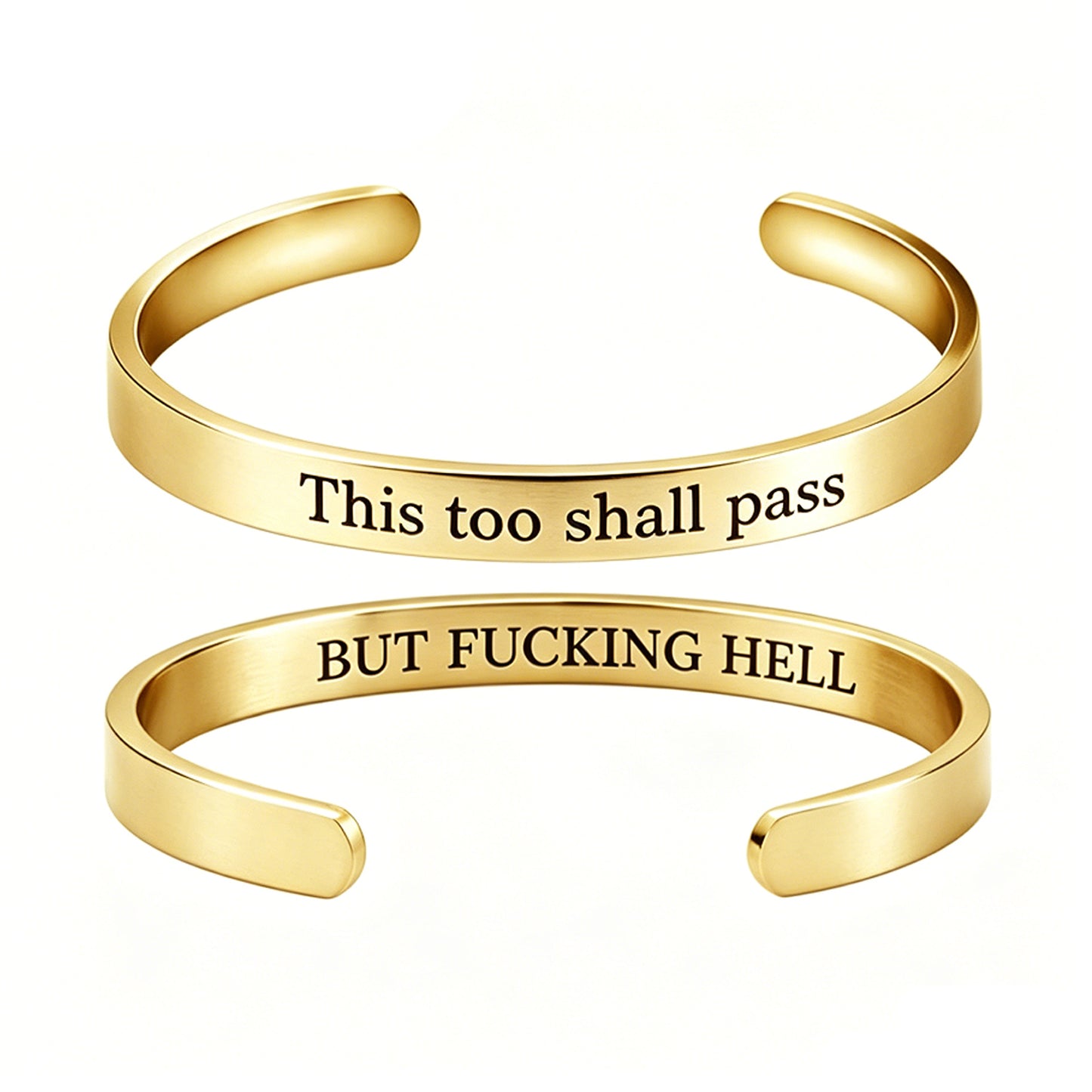 Engraved C-Shape Stainless Steel Bracelet
