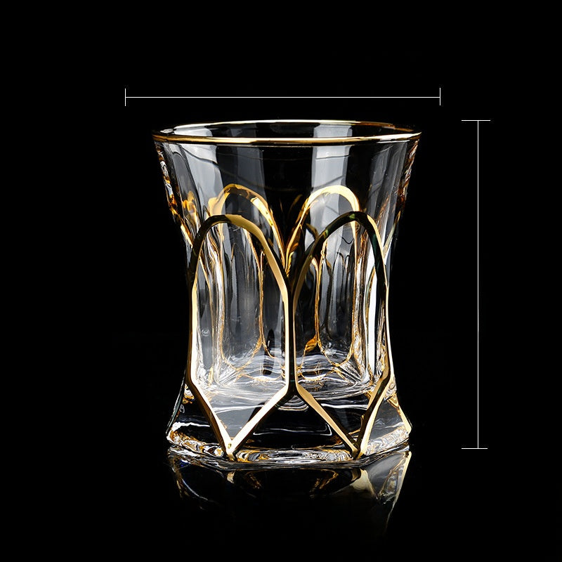 Engraved gold crystal glass wine glass
