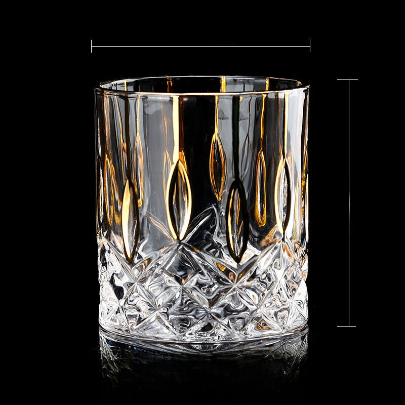 Engraved gold crystal glass wine glass