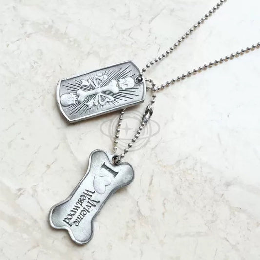 Engraved Skull Bone Saturn Necklace