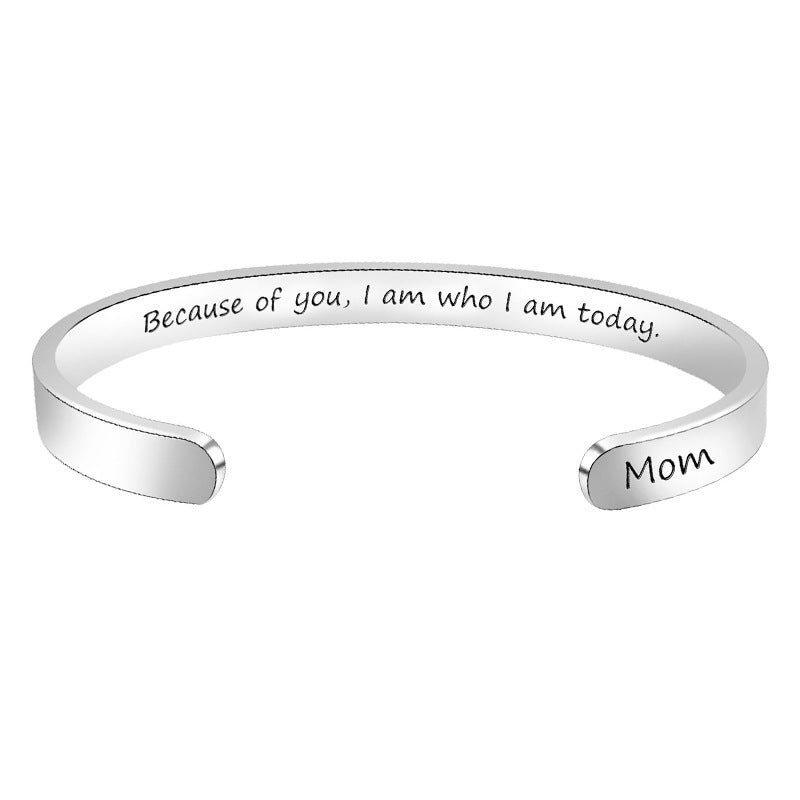 Engraved Stainless Steel C-Shaped Bracelet