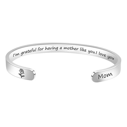 Engraved Stainless Steel C-Shaped Bracelet